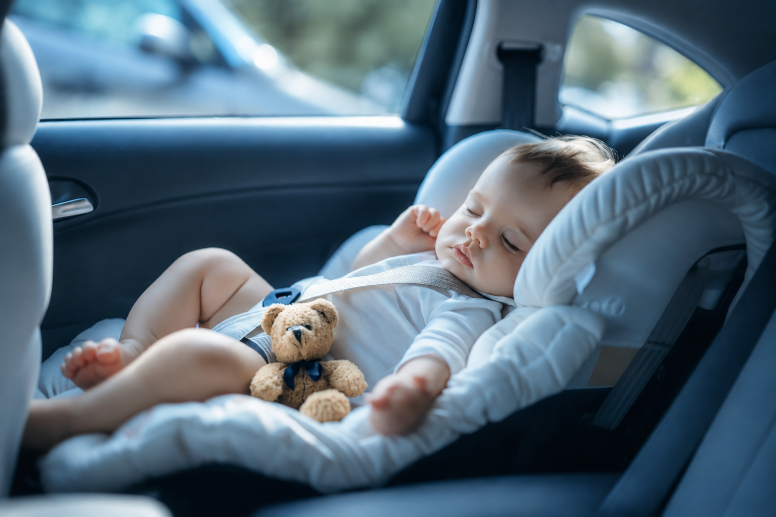 Baby im Autokindersitz