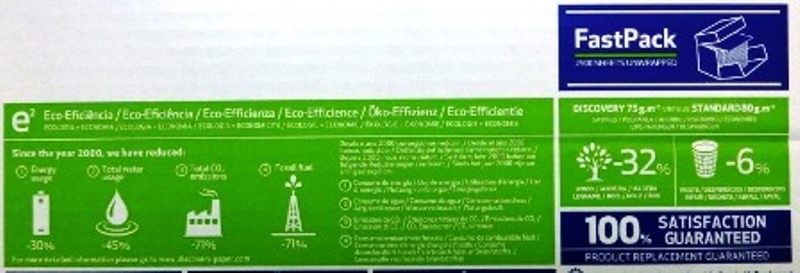 Footprint Information auf einer Packung Büropapier
