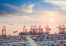 Vogelperspektive auf einen Containerhafen