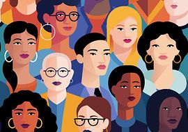 Illustration einer vielfältigen Gruppe von Frauen in lebhaften Farben.