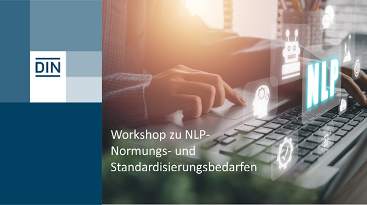 Bildmontage einer Hand auf einer Tastatur, vor der Tastatur sieht man den Schriftzug NLP